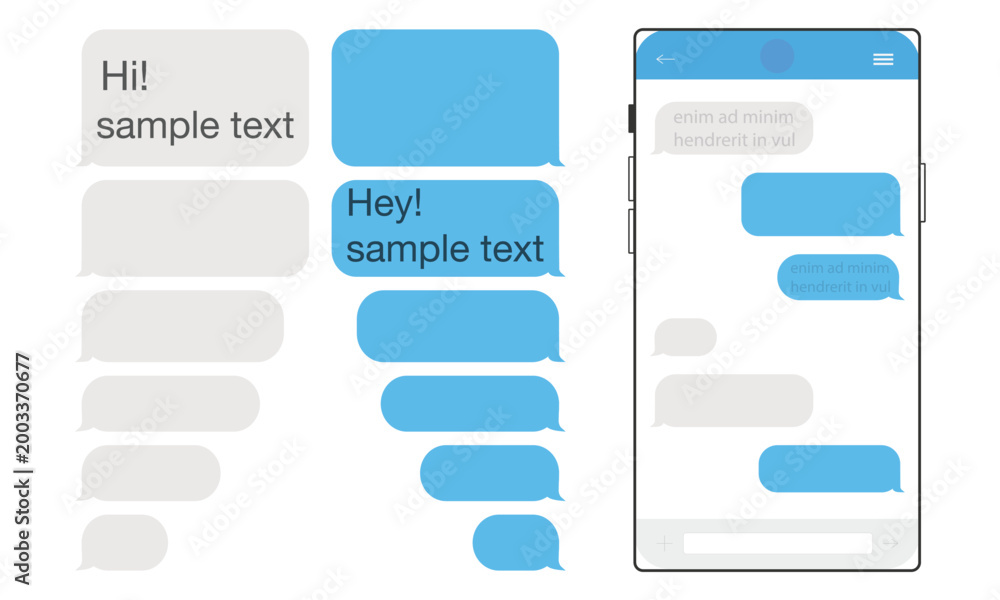 Obraz premium A set of different kinds of chat and text bubbles. iMessage . Smartphone Messaging Interface with Chat Bubbles and Keyboard.
