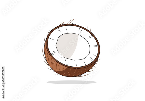 Half Coconut with White Flesh and Brown Husk for Tropical Food Theme