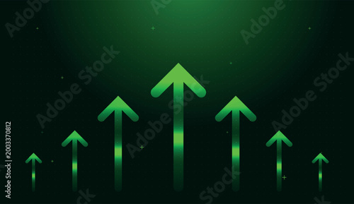 The digital arrow increases in height, capturing the upward momentum of a thriving Business. with the high-tech digital backdrop uses an upward