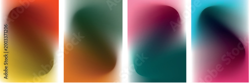 A series of four artistic panels featuring fluid soft-focus gradient shapes. The organic blended aesthetics create a calming and modern visual experience suitable for various digital design.