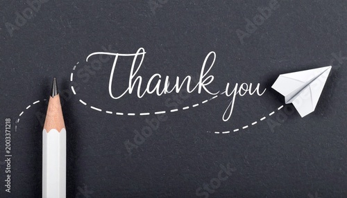 Thank you cursive with paper airplane
