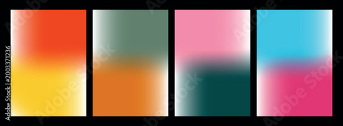 A collection of four abstract panels featuring vibrant soft-focus gradients. These colorful blurred backgrounds are perfect for modern UI design social media assets and artistic digital compositions.