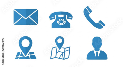 Set of communication and contact icons on white background.