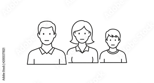 Simple Line Drawing of a Family of Three.