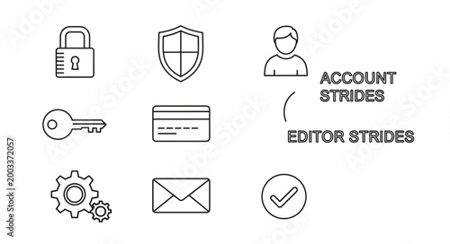 Set of security and account management icons.