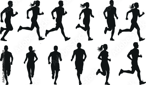 Silhouettes of runners in motion a collection of athletic figures