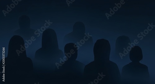 Blurred human figures in a mysterious dark blue environment