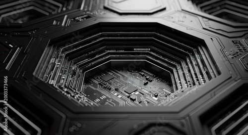 Abstract futuristic digital circuit board design illustration monochrome