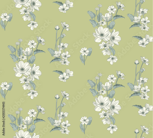 Flowers and leaves in vintage style, seamless pattern	

