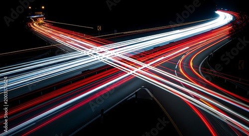 Night Highway Intersection Light Trails Motion Blur Abstract