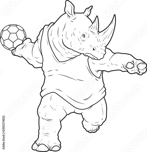 Rhino Handball player Handball Sports Animal Vector Graphic Art Illustration