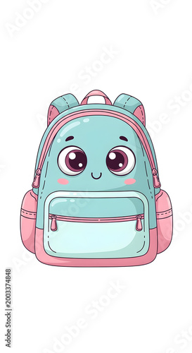 Cute Kawaii School Backpack Cartoon Character with Big Eyes