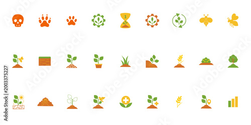 Set of vector gardening icons for apps, marketing, websites and plant growing services on a white background