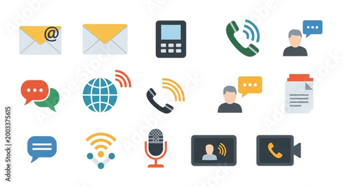 Collection of communication and technology icons for digital media.