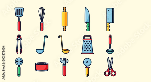 Kitchen utensil icons set