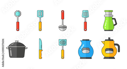 Kitchen utensils and appliances illustration
