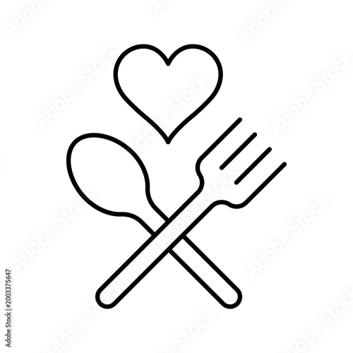 Heart healthy eating icon. Healthcare and nutrition line symbol. Black and white.