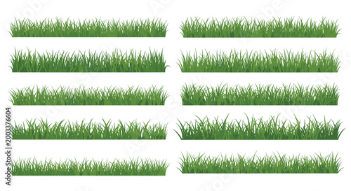 Collection of different green grass patch designs in various heights and densities for landscape and outdoor design.
