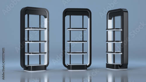 Tableau sur toile Retail rounded black and white trade show display stand with led lighting
