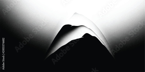 Abstract black and white mountain peak silhouettes with layered peaks and grainy atmosphere mountain silhouette abstract landscape minimalism adventure gradient contrast illustration