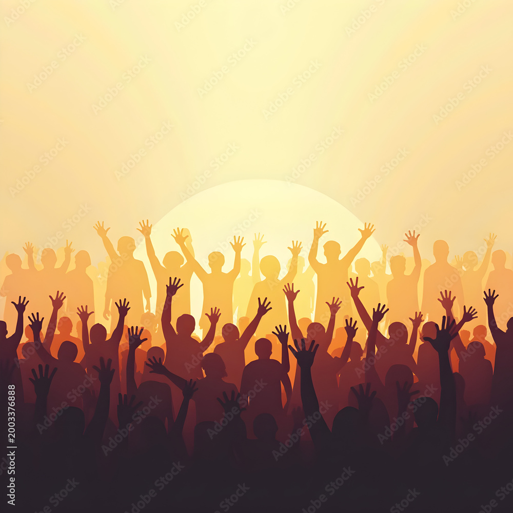 Fototapeta premium Silhouette Crowd Banner – World Population Day Global Unity Concept