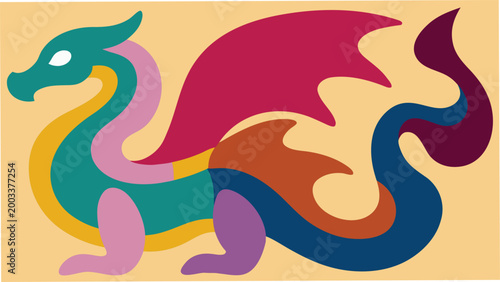 Abstract colorful dragon vector illustration with geometric shapes and vibrant flat design