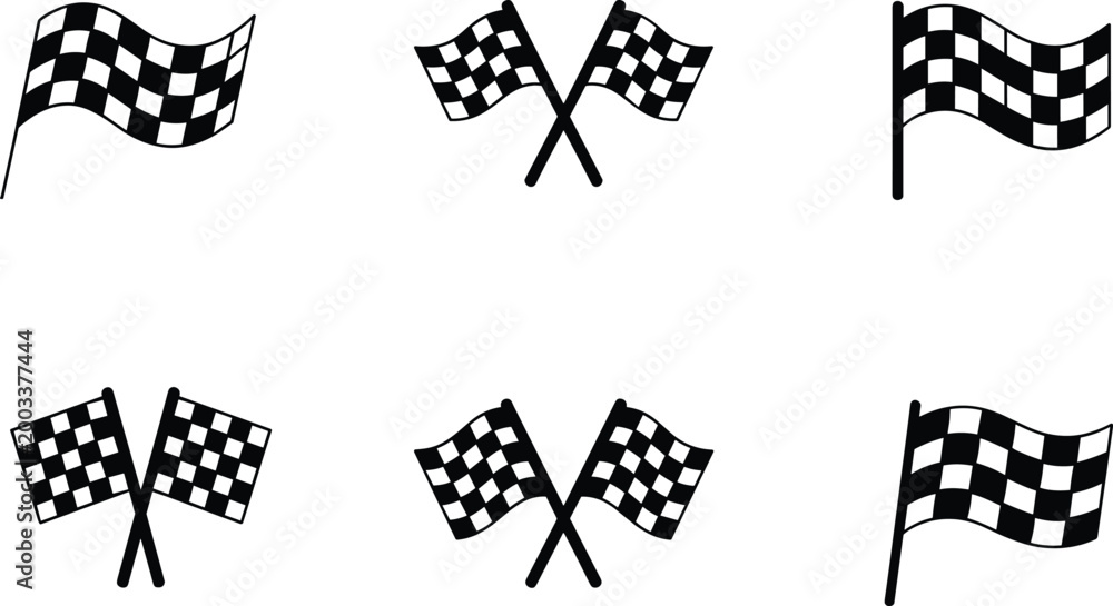 Fototapeta premium Set of Black and White Checkered Racing Flags in Different Arrangements checkered flags