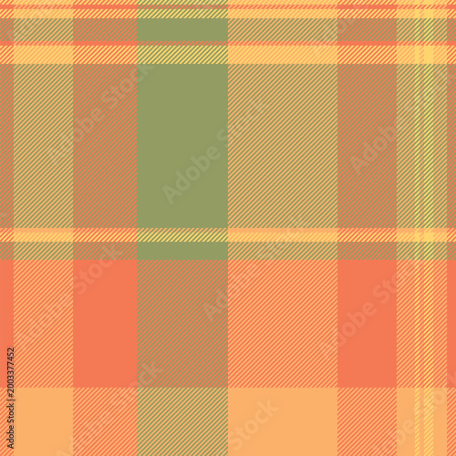 Kingdom textile seamless vector, square pattern fabric texture. Mockup plaid check tartan background in orange and lime colors.