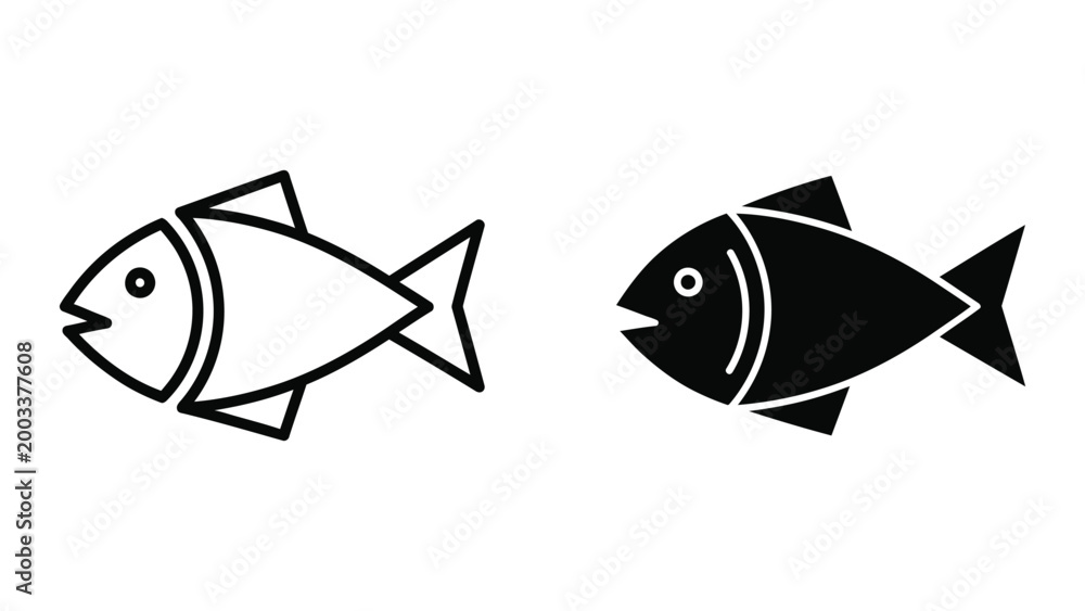 Fototapeta premium Simple black and white fish icon pair with stripes