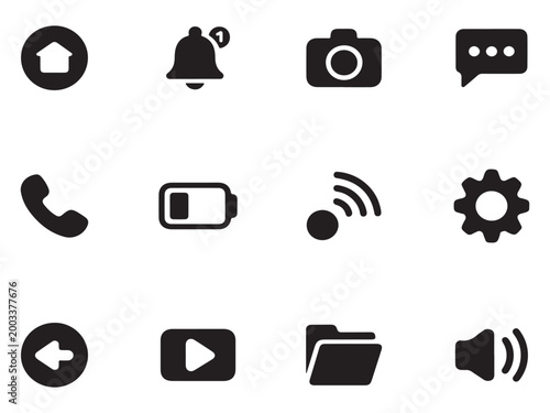 Electronic gadget and mobile device silhouette icons for tech interface and hardware