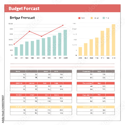 Budget forecast report with bar graphs and tables