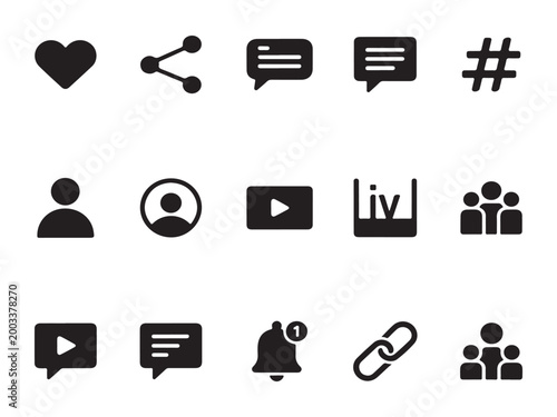 Clean social media icons set for modern digital communication and networking
