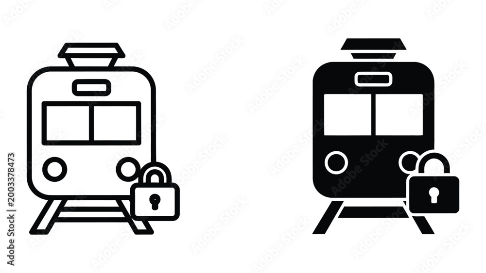 Naklejka premium Locked train icon with security symbol