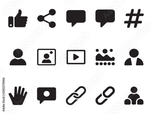 Minimal social media silhouette icons for clean digital branding and networking