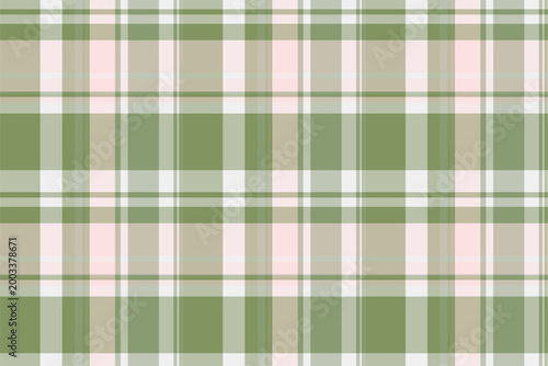 Classic plaid pattern with soft green, beige and subtle pink hues. Versatile background for textile design, fashion, crafts, or web projects. Timeless and elegant.