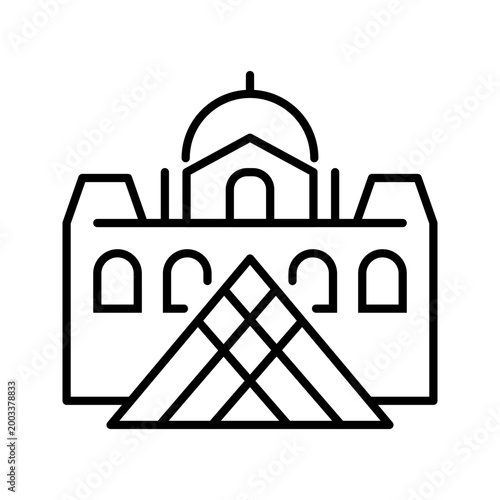 Louvre museum icon. Travel and museum line symbol. Black and white.