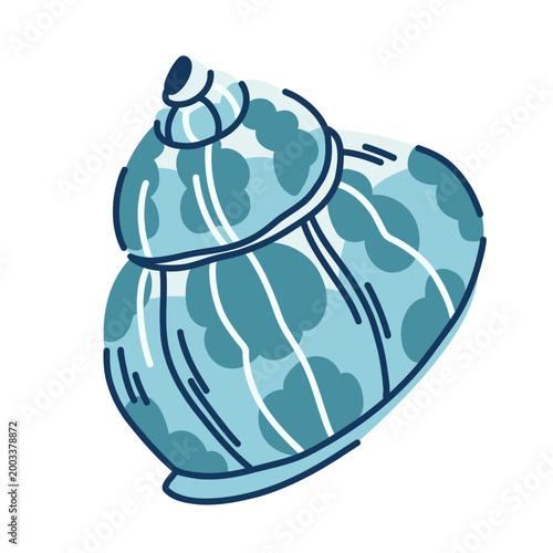stylized cone-shaped twisted shell of the turbinidae sea snail, marine mollusk turbo