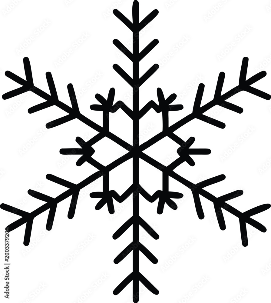 Fototapeta premium Black snowflake icon minimalist winter seasonal graphic