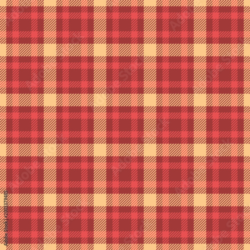 Fluffy pattern background check, windowpane tartan fabric seamless. Cute vector plaid textile texture in red and orange colors.