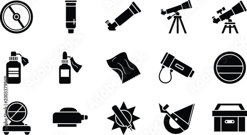 Tableau sur toile Set of black icons representing various scientific equipment and laboratory tool