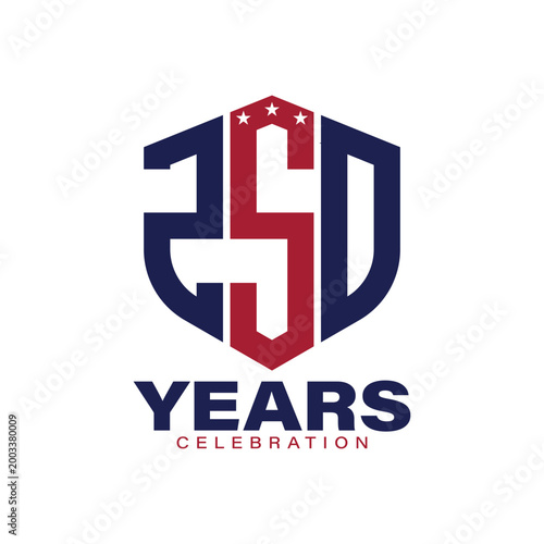 25 years celebration logo with red white and blue colors