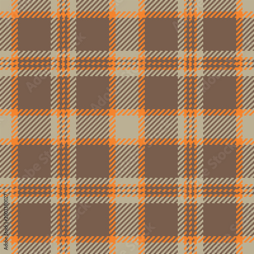 Traditional fabric tartan background, difficult vector check plaid. Uniform seamless texture textile pattern in orange and pastel colors.