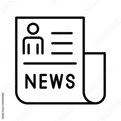 News paper icon. Business and news media line symbol. Black and white.