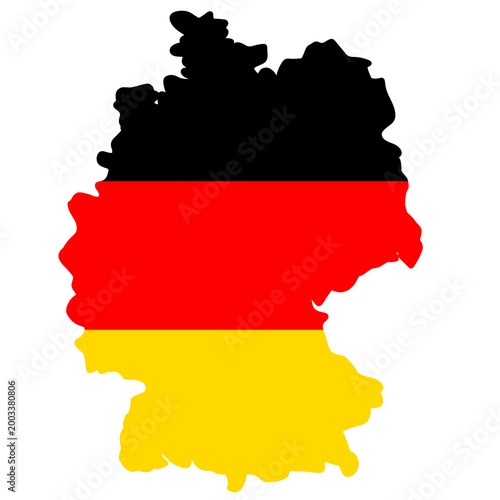 The map of Germany with the colors of the Germany national flag for patriotism, sovereignty, travel, and geography