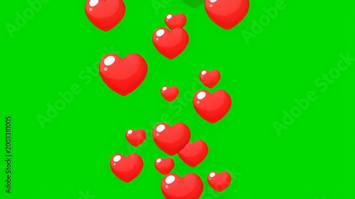 Floating Hearts: A visual display of red, heart-shaped symbols cascade, representing love, affection, and emotional connection against a vibrant green backdrop. 