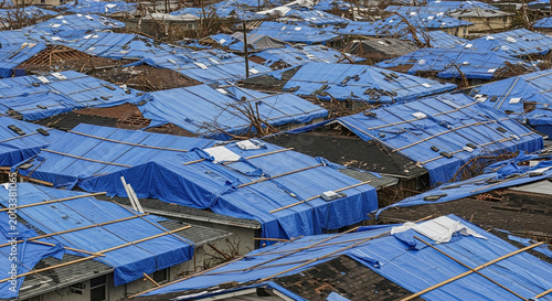Rooftop tarps after hurricane