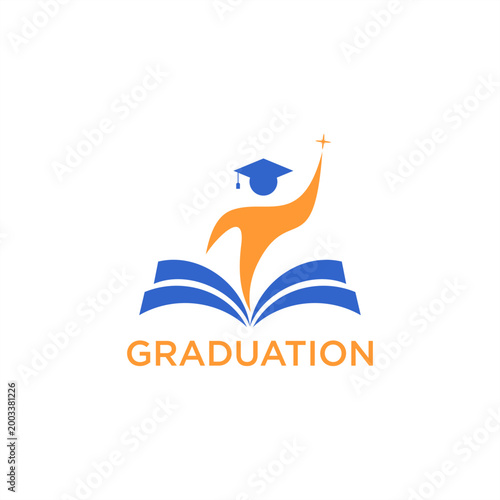 Graduation Icon Open Book, Cap, Graduate Figure, Success Symbol logo  vector