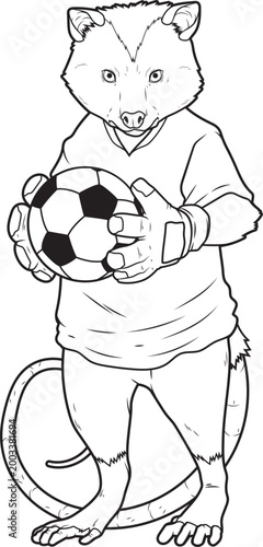 Opossum Soccer player Soccer Sports Animal Vector Graphic Art Illustration