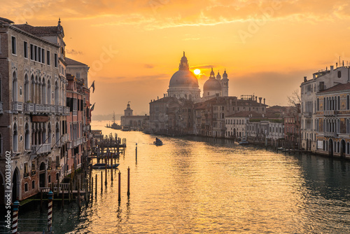 sunrise view of venice from  accademia bridge, italy