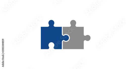 Two interlocking puzzle pieces in blue and gray.
